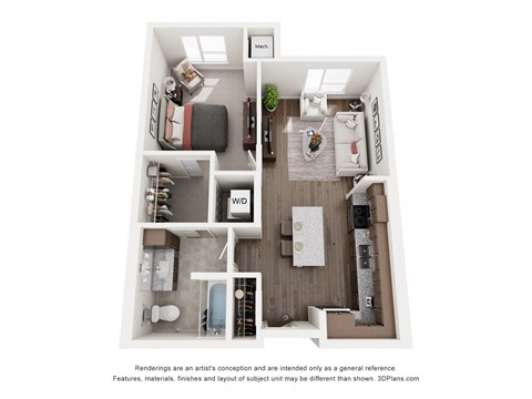 Floor plan for 1 bed, 1 bath, 712 sqft